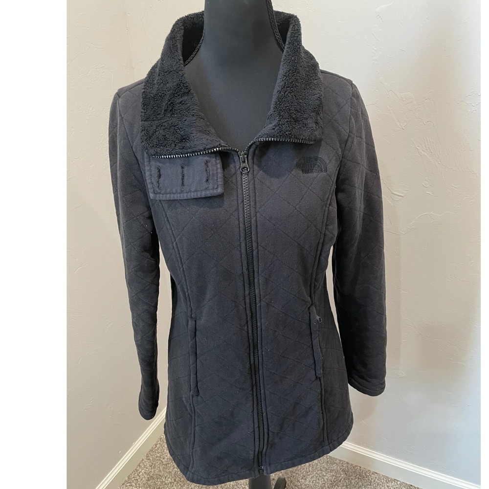 The North Face Womens Black Quilted Fleece Lined High Neck Zip Jacket Medium